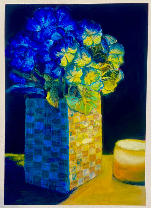 Candlelit Flowers- Original Oil on Board